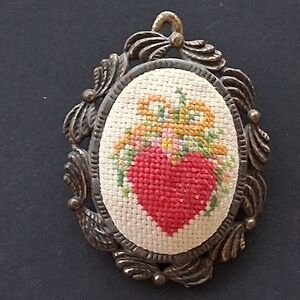 Vintage Heart Embroidered Brooch